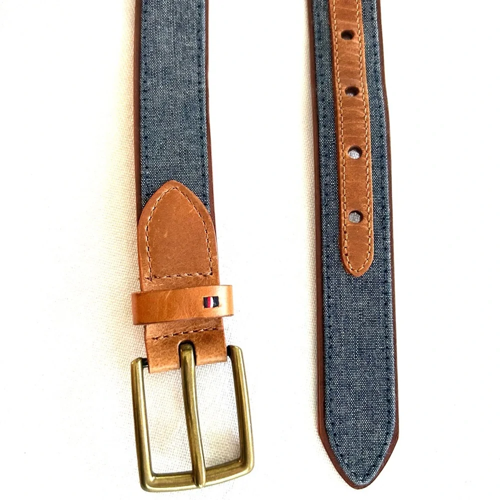 Tommy Hilfiger Leather Denim Ribbon Belt Men’s Belt Sz 42 Casual Preppy